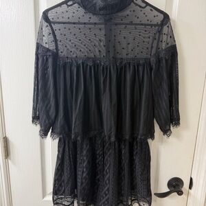 MINKPINK Black Lace & Polka Dot Mesh Dress